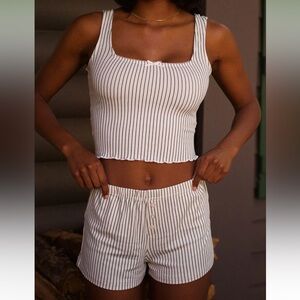 NEW Grey Bandit Striped White and Green Pajama Set